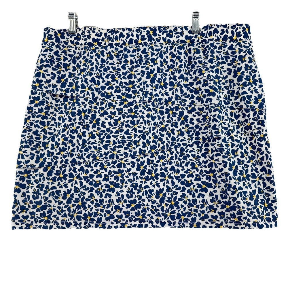 Susan Graver Soleil Tiered Cover Up Swim Skirt‎ Size Plus 18 Blue Ditsy Floral